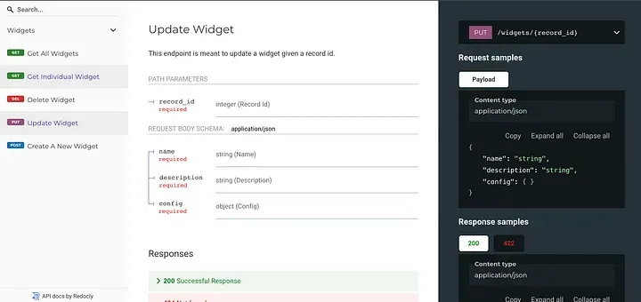 Documentation is auto generated as you write and update your FastAPI code